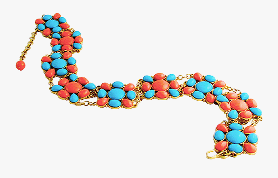 Huge Trifari Simulated Turquoise & Coral Cabochon Gold - Bead, Transparent Clipart
