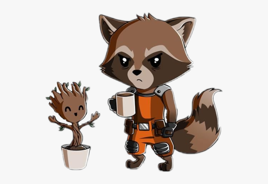 #rocket #groot #cute #chibi #hannah - Rocket Guardians Of The Galaxy Cartoon, Transparent Clipart