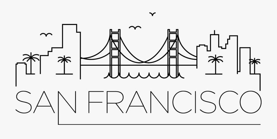 San Francisco - New Orleans Black Skyline Silhouette, Transparent Clipart