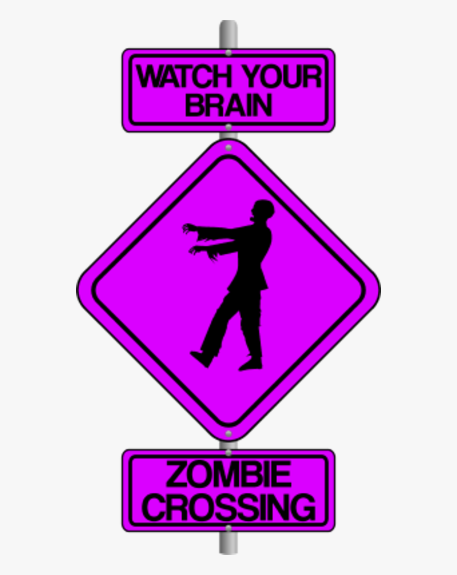 Zombie Crossing The Street Comic Traffic Sign - Purple Street Signs, Transparent Clipart