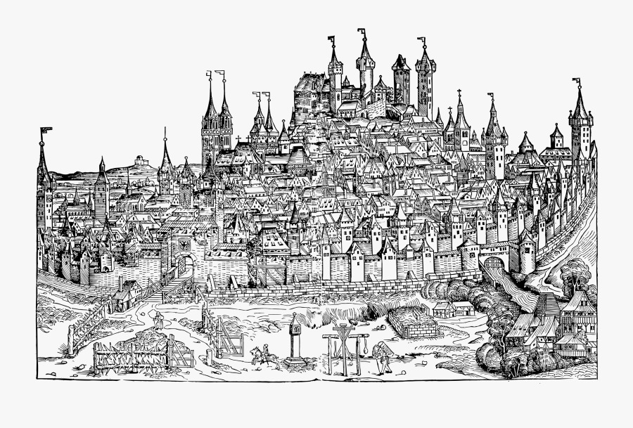 Medieval Town Drawing - Michael Wolgemut And Wilhelm Pleydenwurff View Of Nuremberg, Transparent Clipart