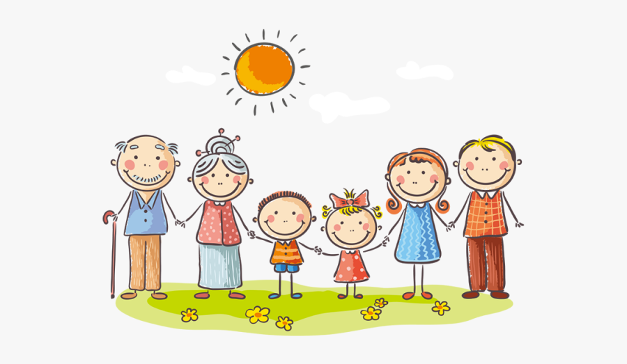 Family Clipart Son - Family With Grandparents Drawing, Transparent Clipart