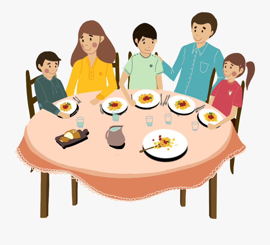 Transparent Family Dinner Table Clipart - Eating With Family Drawing, Transparent Clipart