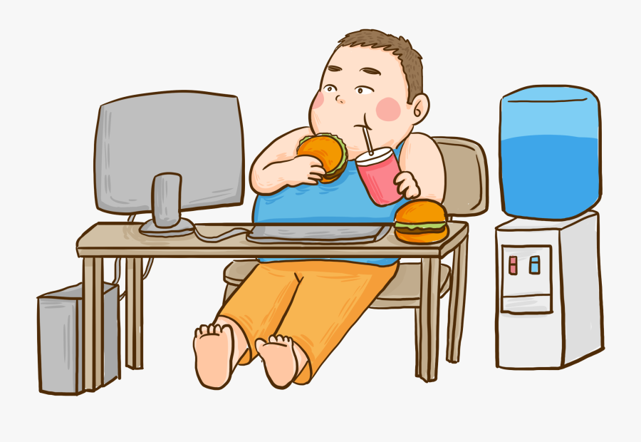 Hand Painted Cartoon Character Fat House Png And Psd - Fat Man On Computer Clipart, Transparent Clipart