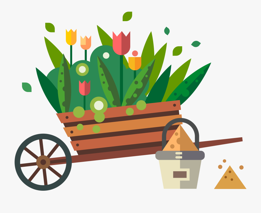 Transparent Wheelbarrow Png - Flower Garden Cartoon Png, Transparent Clipart