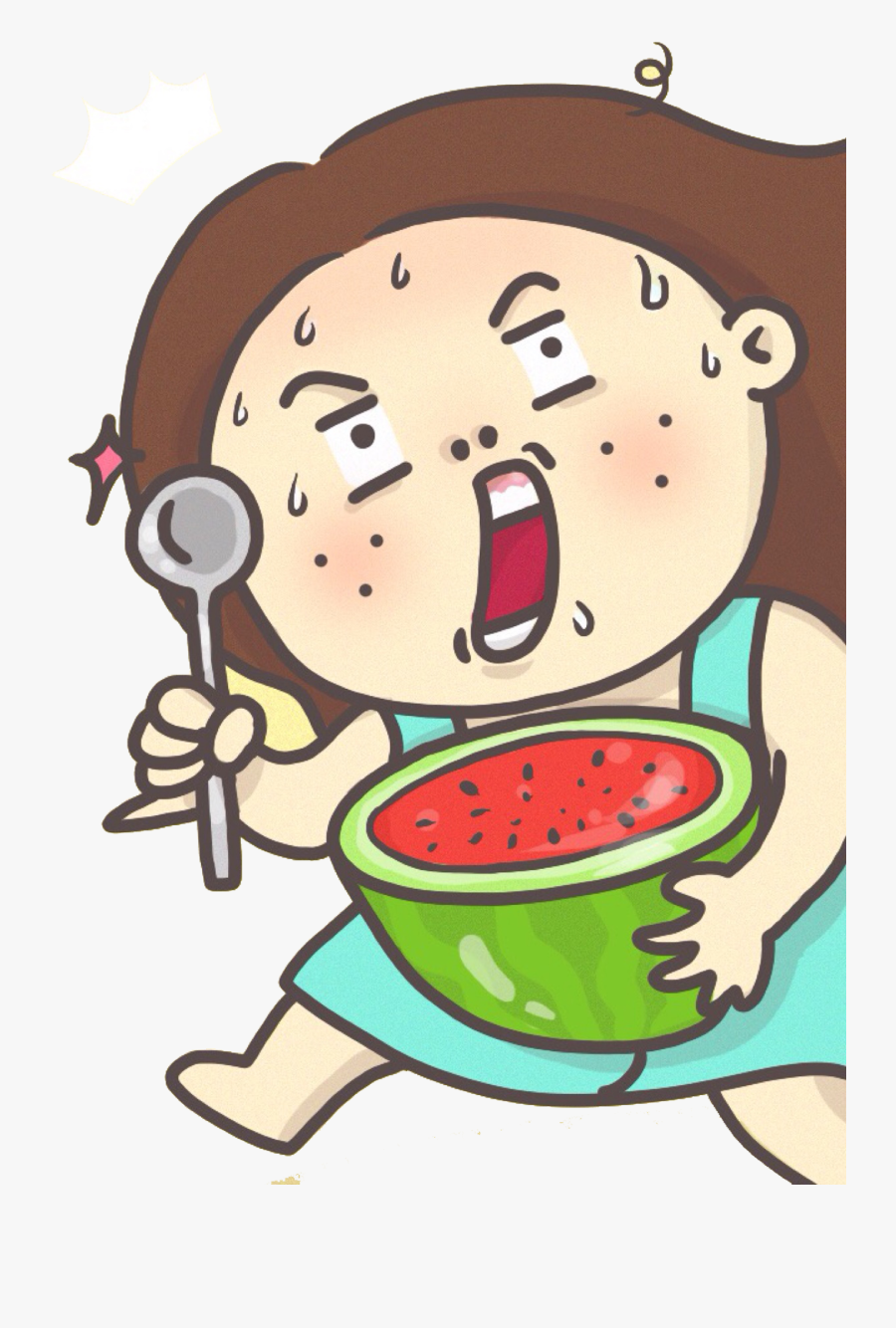 Clip Art Fat Girl Eating - Cartoon, Transparent Clipart