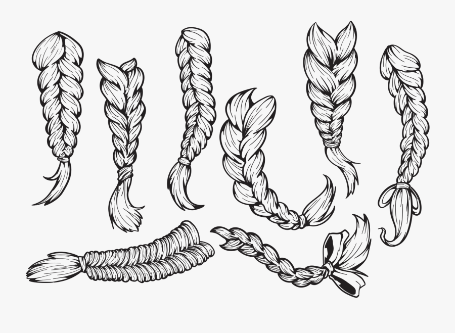 Hair Plaits And Braids Vectors - Vector Braid, Transparent Clipart