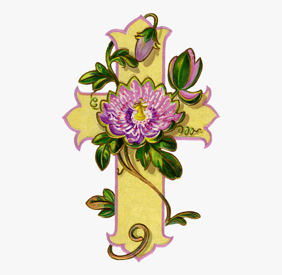 Cartoon Cross With Flowers, Transparent Clipart