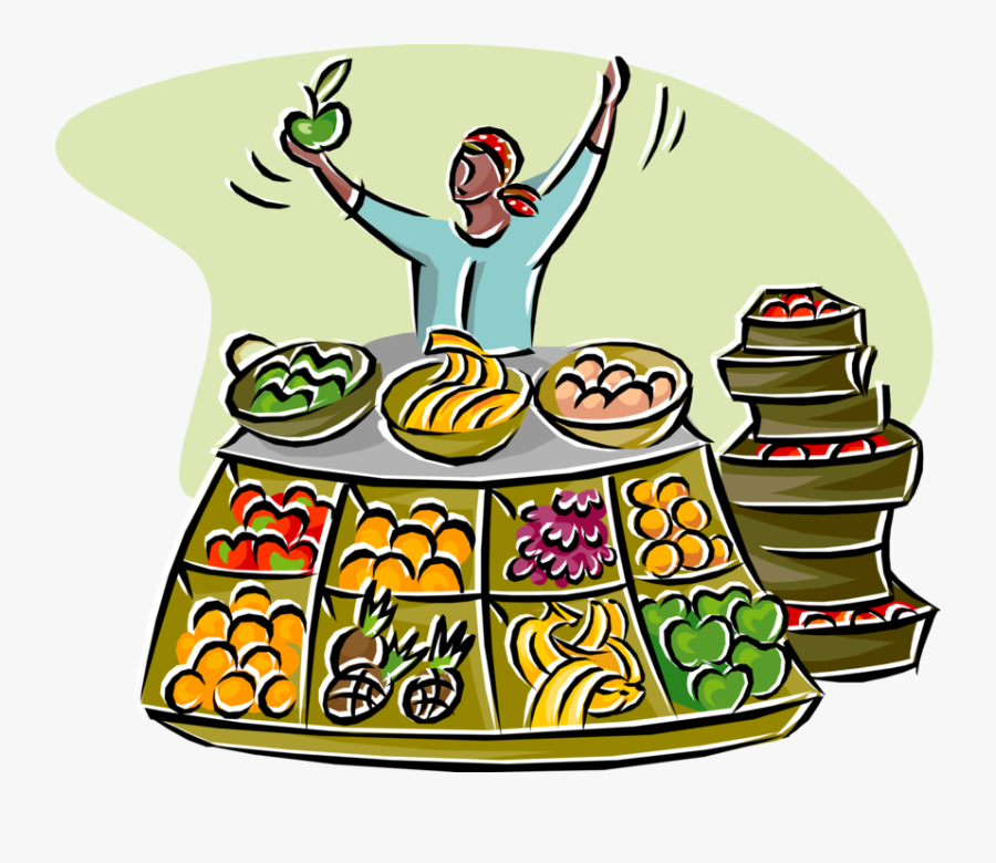 Vector Illustration Of Outdoor Market Vendor Selling - Market Promotion, Transparent Clipart