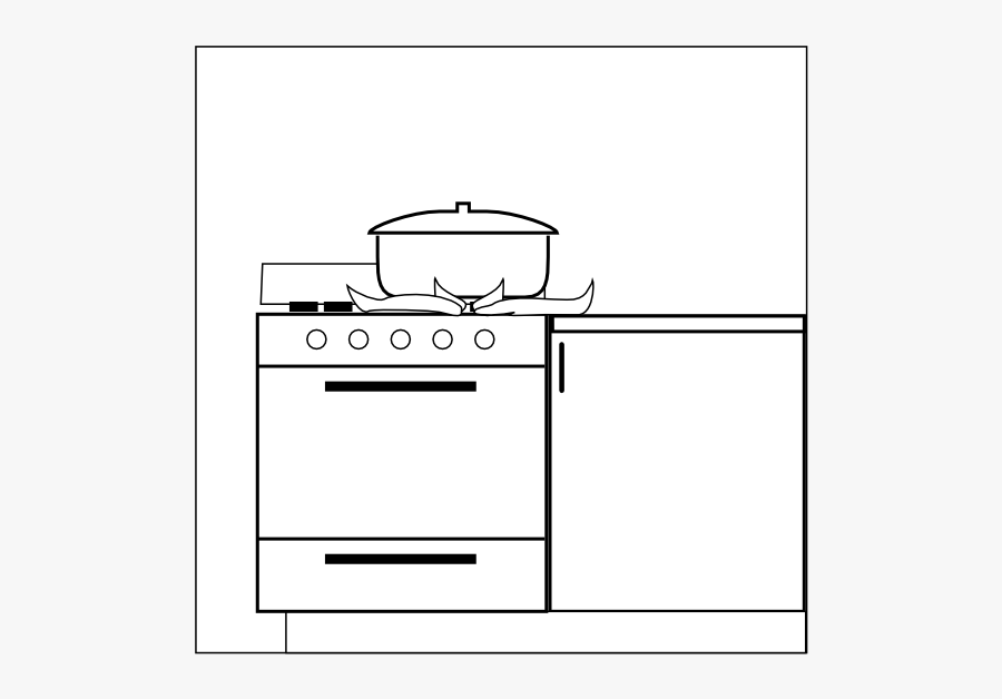 Food Pot On Stove Stove W Pot Black White Line Art - Pot On Stove Drawing, Transparent Clipart