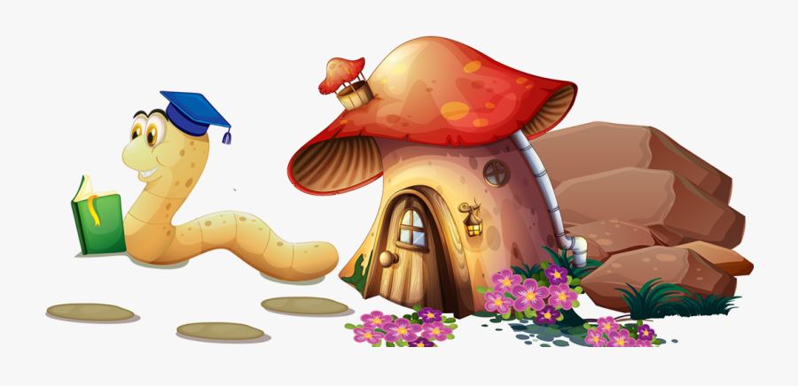 Bookworm Clipart Cool - Mushroom House Vector, Transparent Clipart