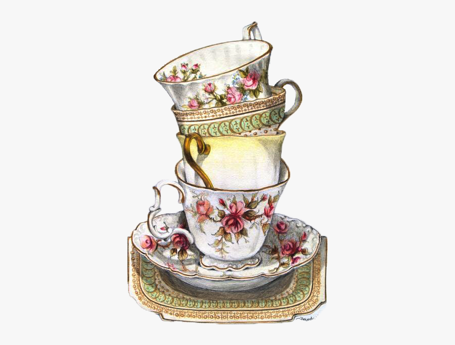 Tea Clipart Vintage - Vintage Tea Cups Clipart, Transparent Clipart