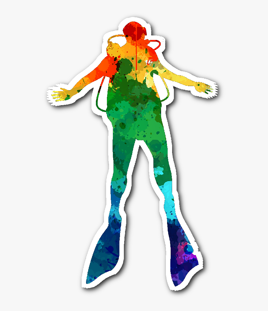 Watercolor Scuba Diver Sticker - Scuba Diving, Transparent Clipart