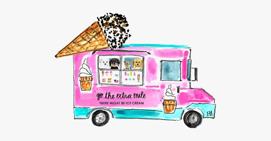 Ice Cream Food Cartoon - Ice Cream Truck Watercolor, Transparent Clipart