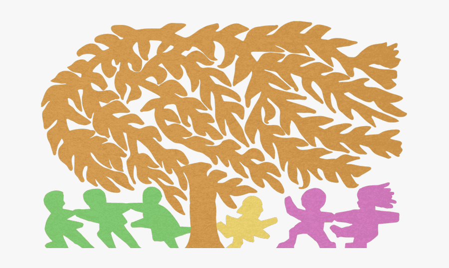 Silhouette Of Kids Playing Under A Willow Tree - Illustration, Transparent Clipart