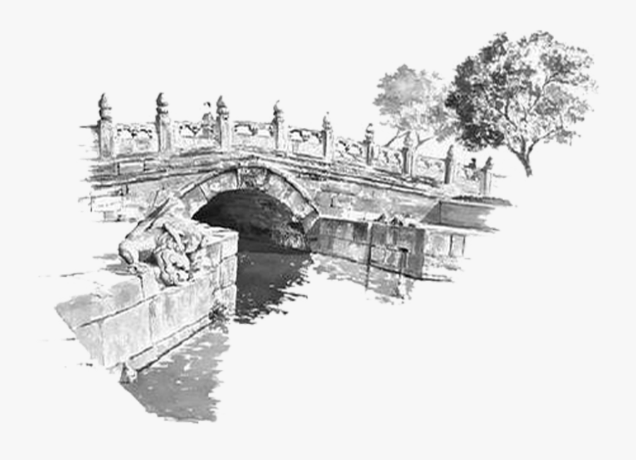 Beijing Painter Ink Wash - Bridge With Water Drawing, Transparent Clipart