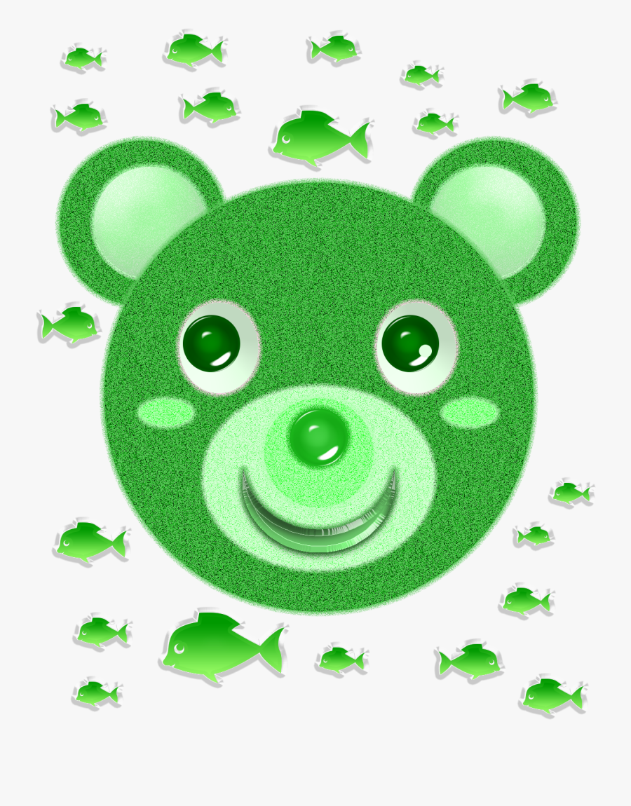 Green Bear Face And Fish - Face Green Bear Cartoon, Transparent Clipart