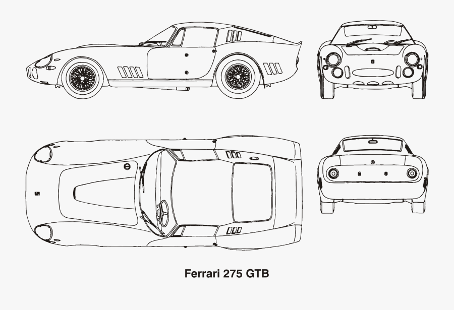Ferrari 275 Gtb, Year 1964 Clip Arts - Ferrari 275 Gtb Blue Prints, Transparent Clipart