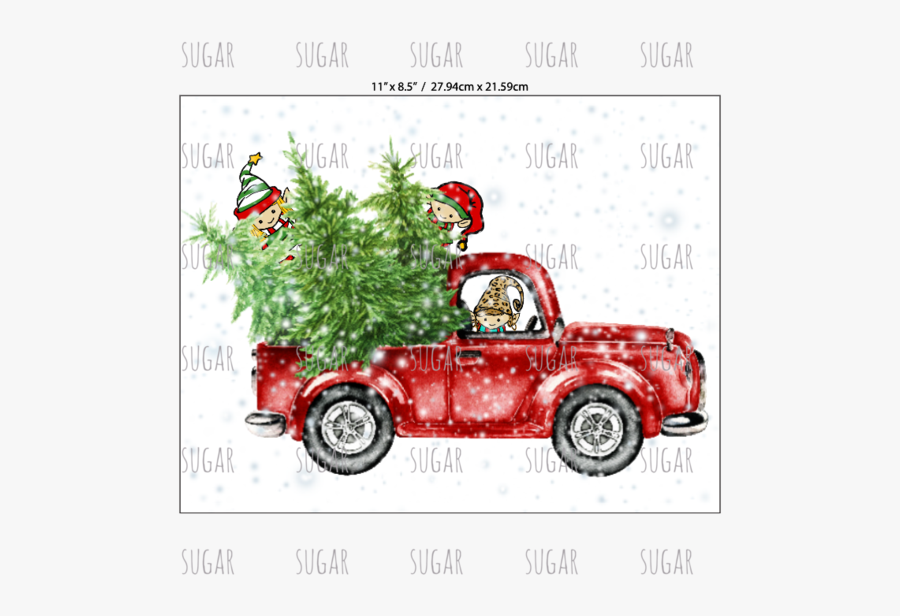 Merry Christmas With Red Truck, Transparent Clipart