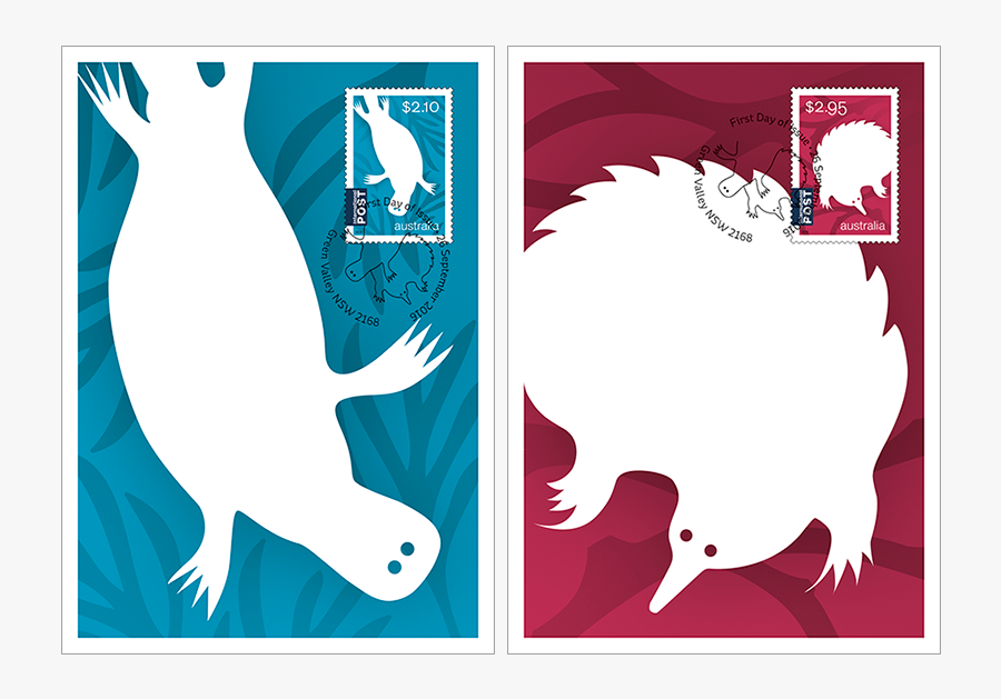 Set Of Two Australian Animals Monotremes Maxicards - Illustration, Transparent Clipart