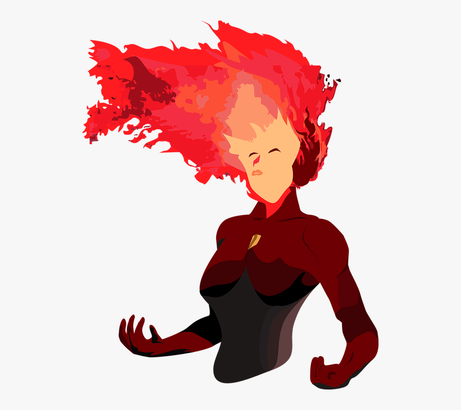 Hero With Hair On Fire, Woman With Blazing Hair - Fire Hero, Transparent Clipart