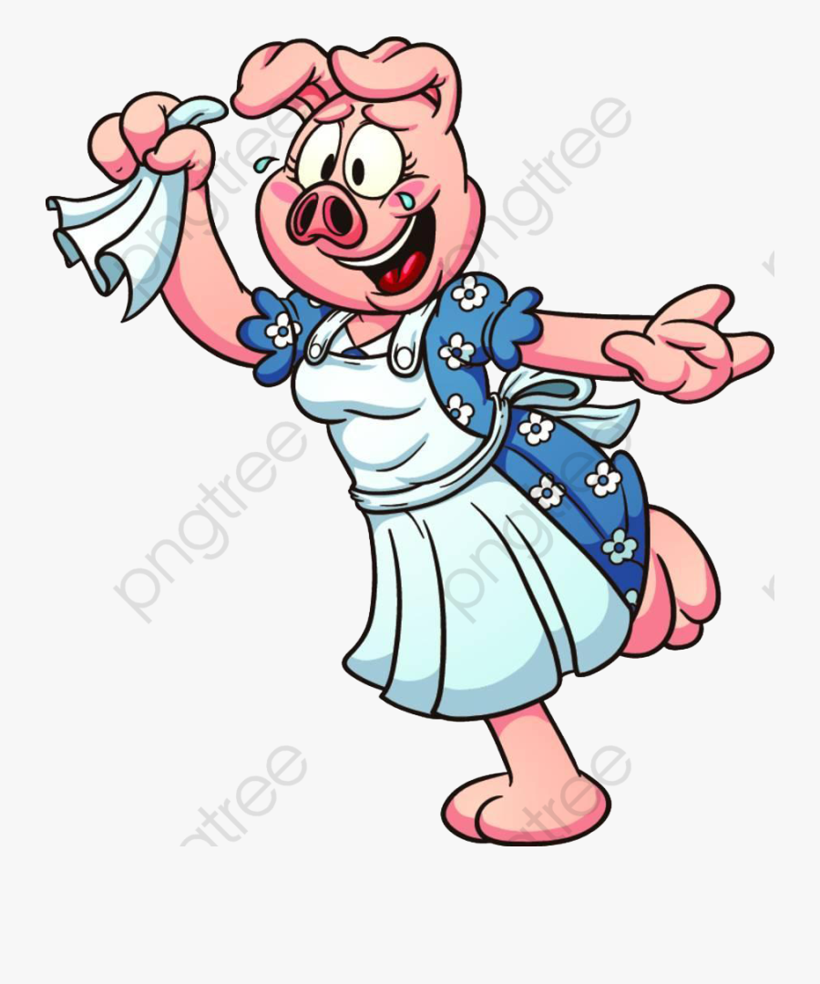Wave Goodbye Mother Pig - Female Pig Cartoon, Transparent Clipart