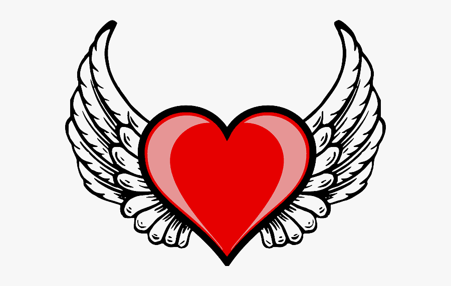 Red Heart With Wings, Transparent Clipart