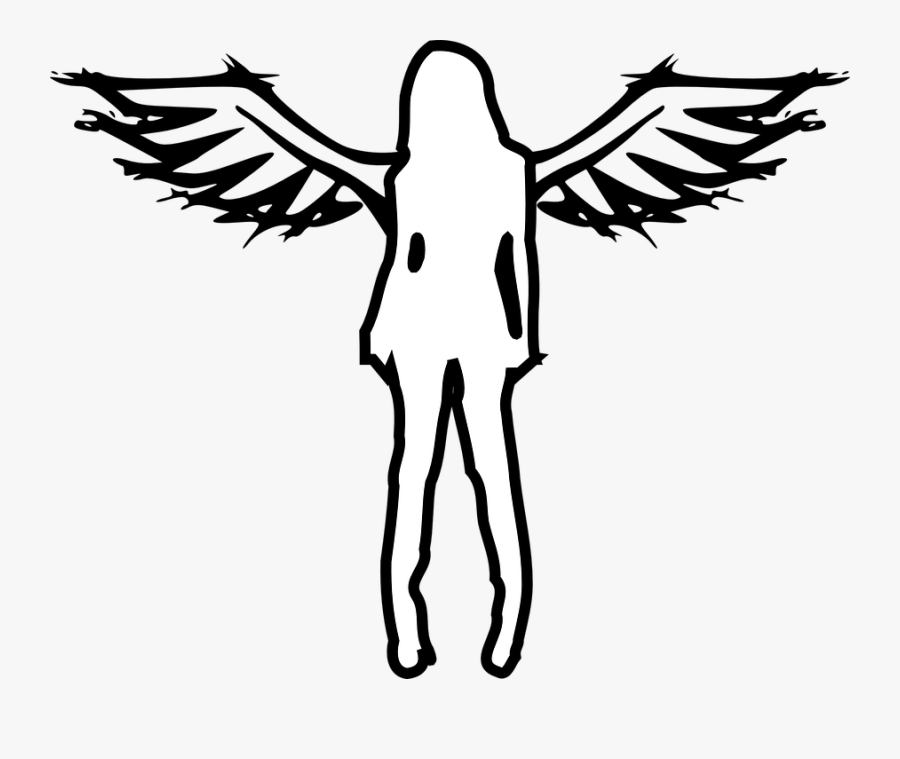 Grunge, Gothic, Punk, Angel, Woman, Girl, Female - Angel Girl With Wings Drawing, Transparent Clipart