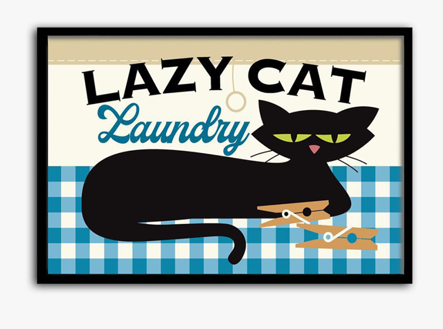 Cat Art Print For Laundry Room Black Cat Clothes Pins - Black Cat, Transparent Clipart