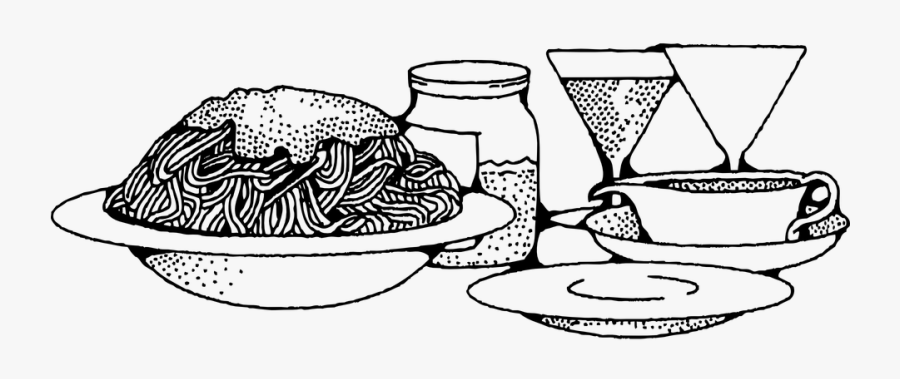 Spagetti, Pasta, Spaghetti Saus, Middag, Lunsj, Vin - Italian Food Clipart Black And White, Transparent Clipart