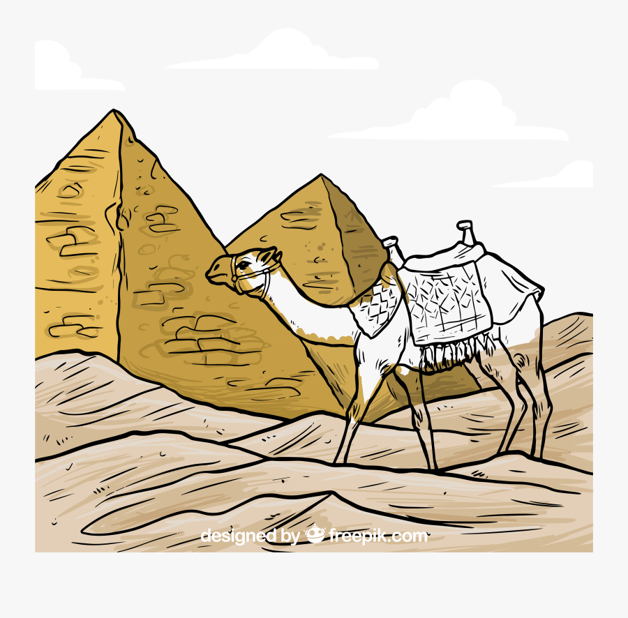 Camels Drawing Pyramid - Camel And Pyramids Drawing, Transparent Clipart
