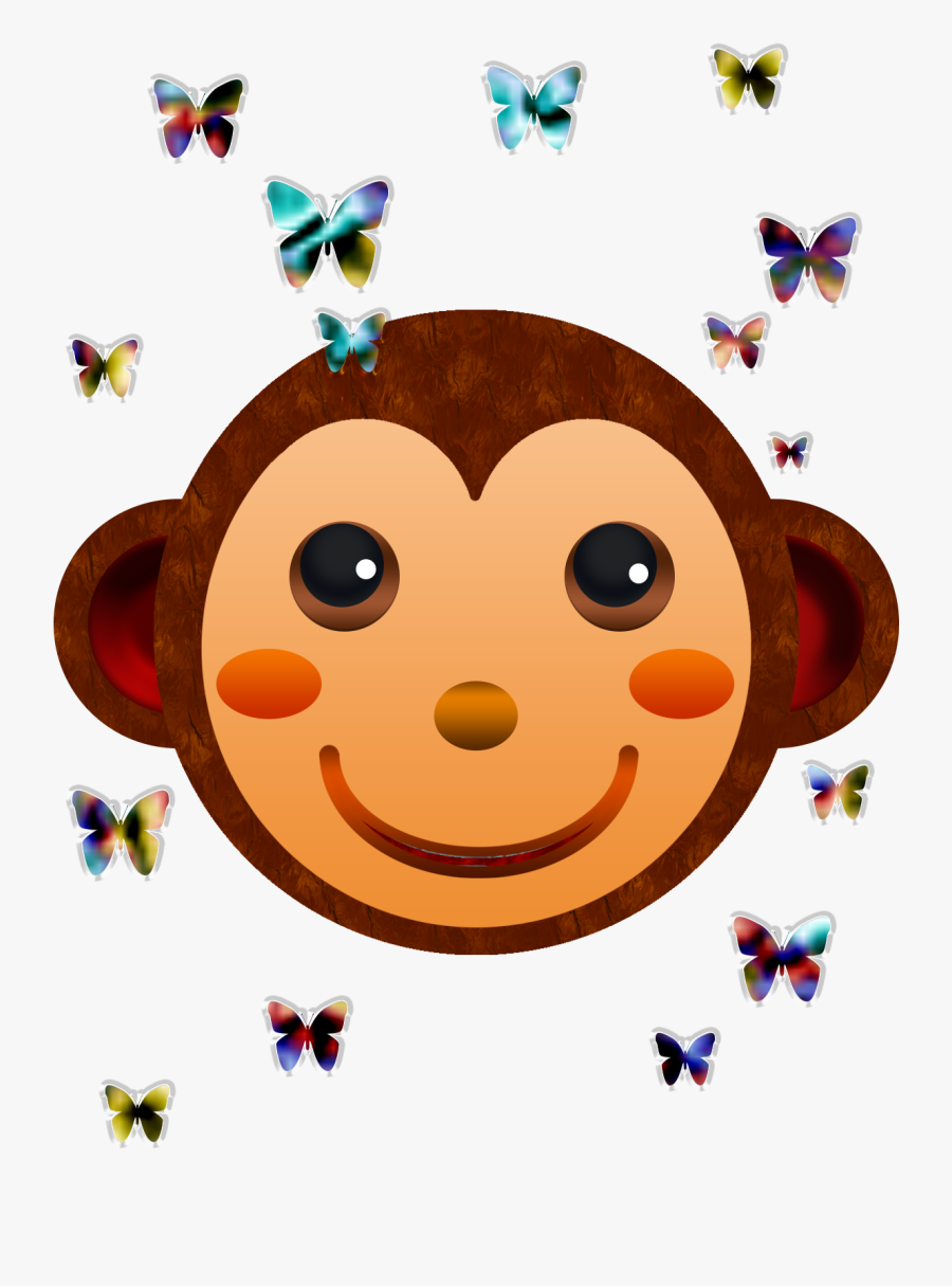 Monkey Face And Butterflies - Cartoon, Transparent Clipart