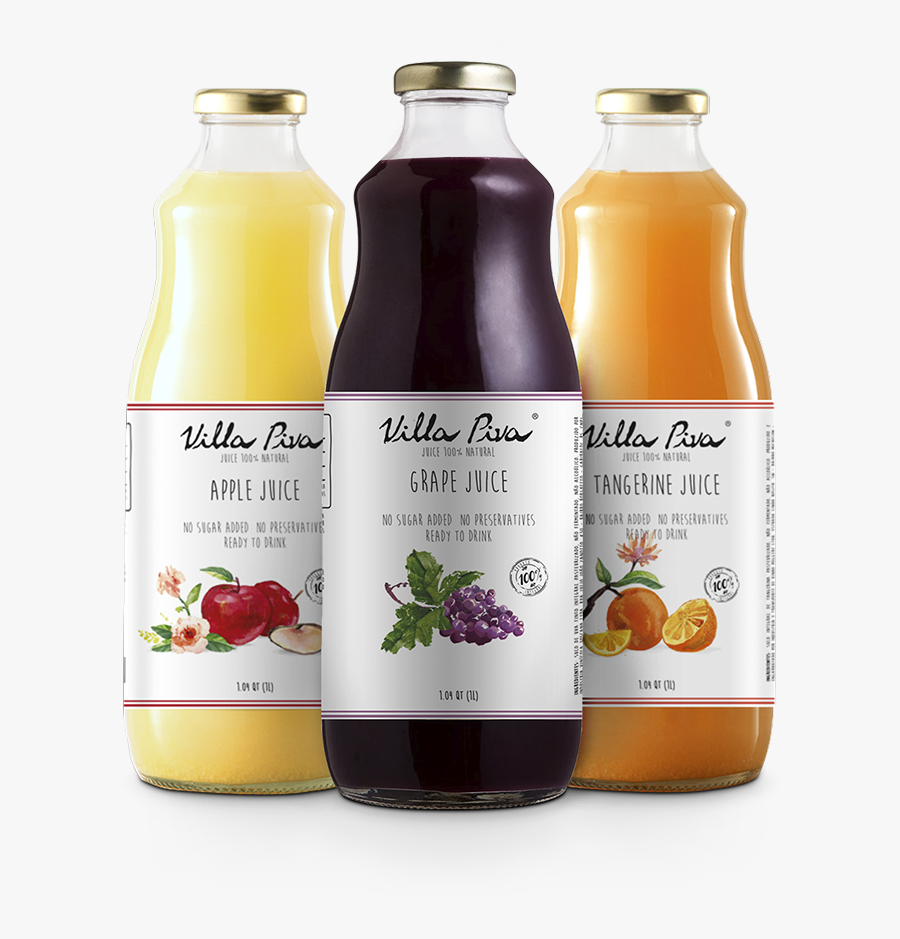 Apple, Grape And Tangerine Juices Villa Piva 100% Natural - Suco De Uva Piva, Transparent Clipart