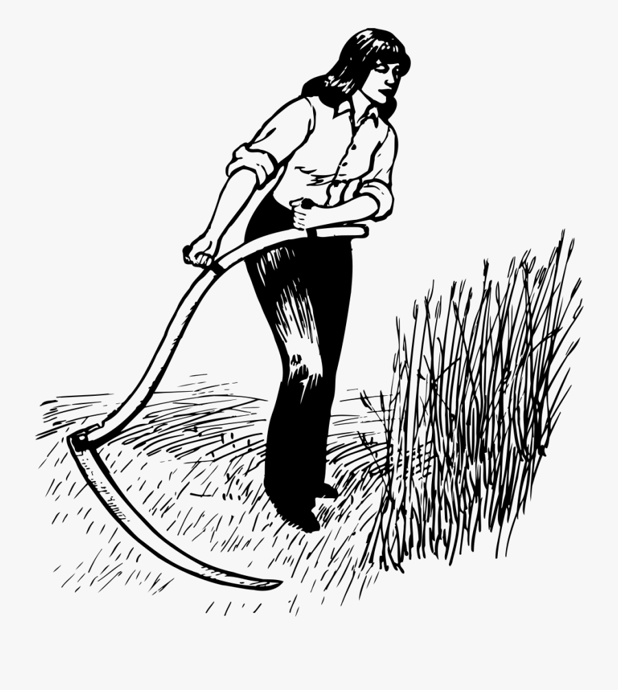 Woman With Scythe - Harvesting Black And White Clipart, Transparent Clipart