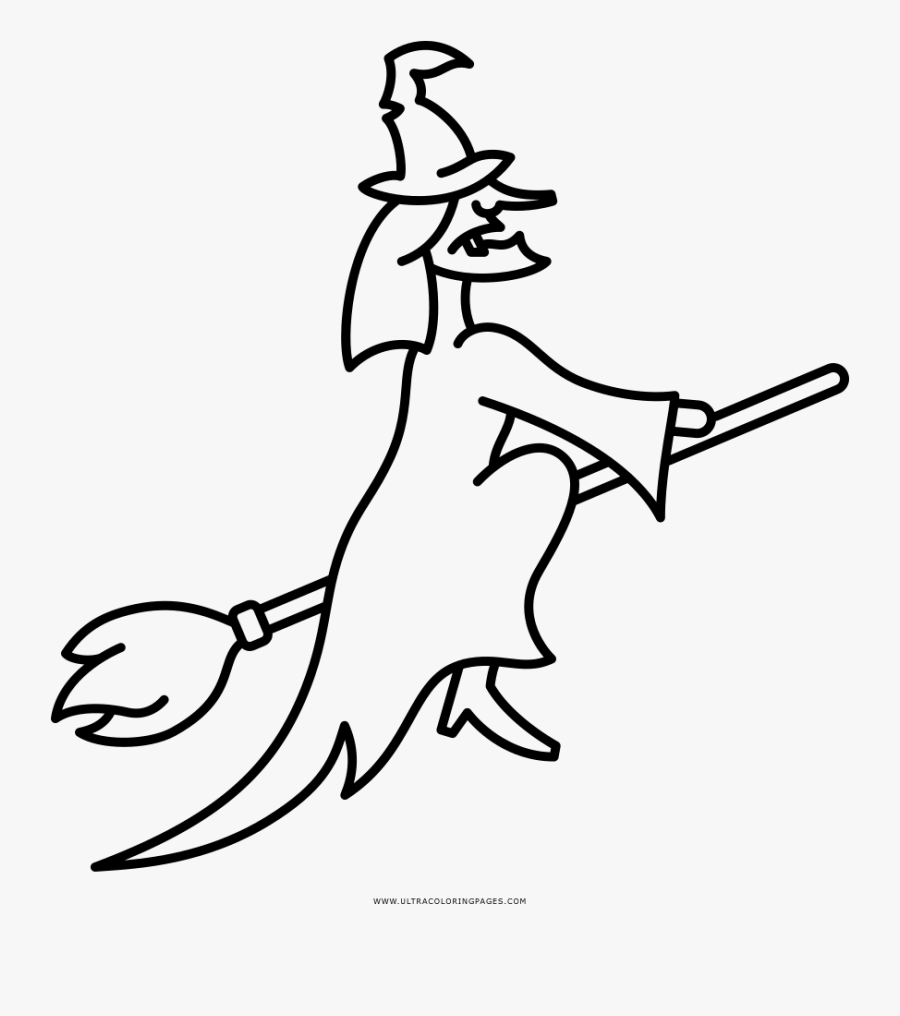 Flying Witch Coloring Page - Coloring Book, Transparent Clipart