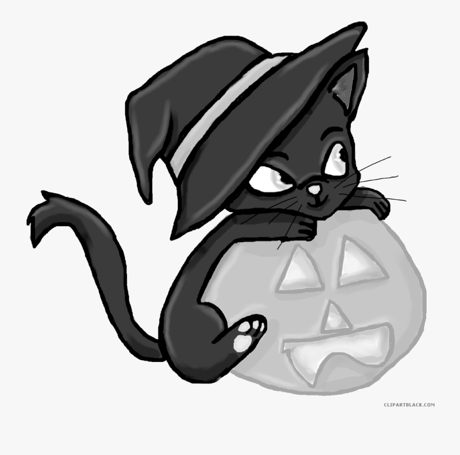 Clip Art Black And White Picture - Cat In Pumpkin Cartoon, Transparent Clipart