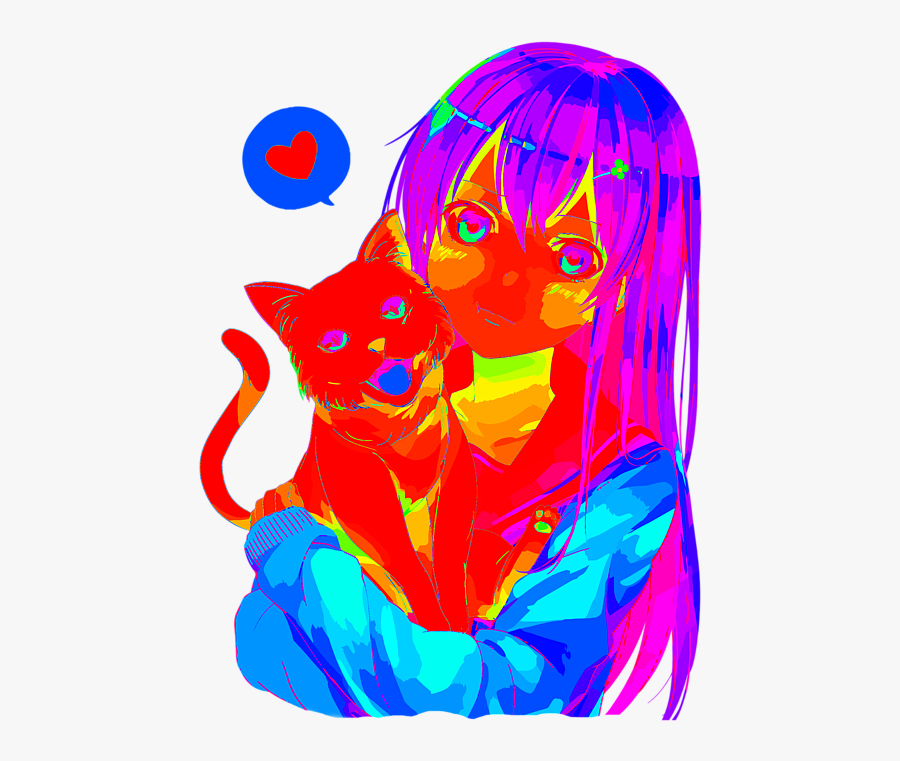 Rainbow Cat Art Girl, Transparent Clipart