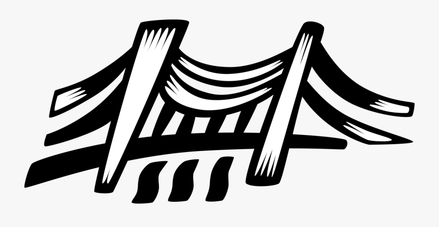Vector Illustration Of Suspension Bridge Crosses Open, Transparent Clipart