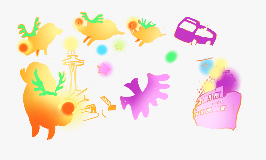 Illustration Of Pigs With Reindeer Antlers Flying Over, Transparent Clipart