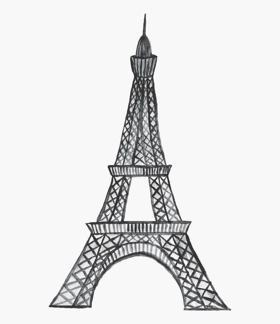 Hand Painted Short Fashion Paris Cartoon Transparent - Eiffel Tower Black And White Printable, Transparent Clipart