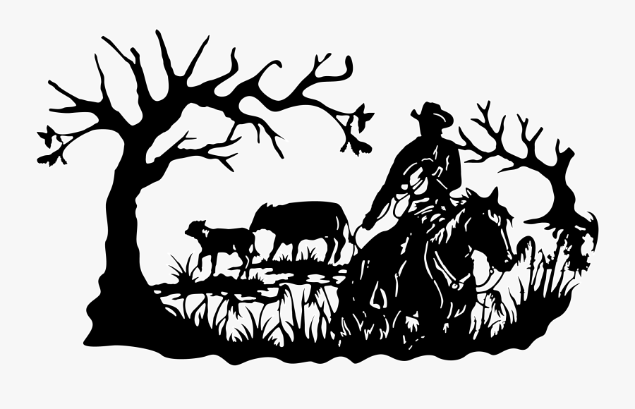 Cowboy And Cow Silhouette, Transparent Clipart