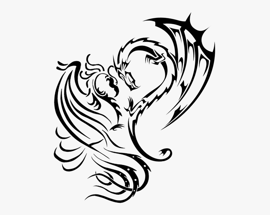 Tattoo Phoenix Dragon Art - Dragon Phoenix Tribal Tattoo, Transparent Clipart