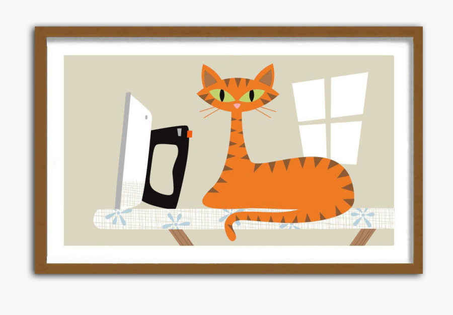 Cat Art Print For Laundry Room With Orange Striped - Cat Yawns, Transparent Clipart