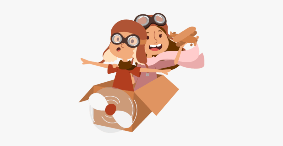 Children Sitting Inside A Paper Box Pretending They - Kids Aviation Illustration, Transparent Clipart