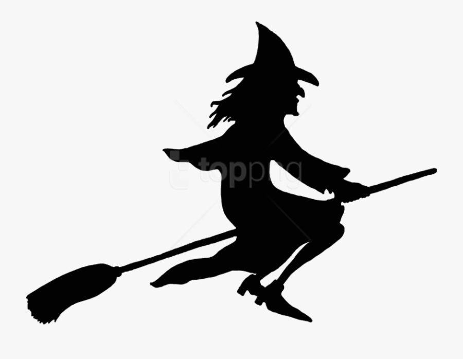 Art,stencil,black And White,fictional Character,art - Witch On Broomstick Png, Transparent Clipart
