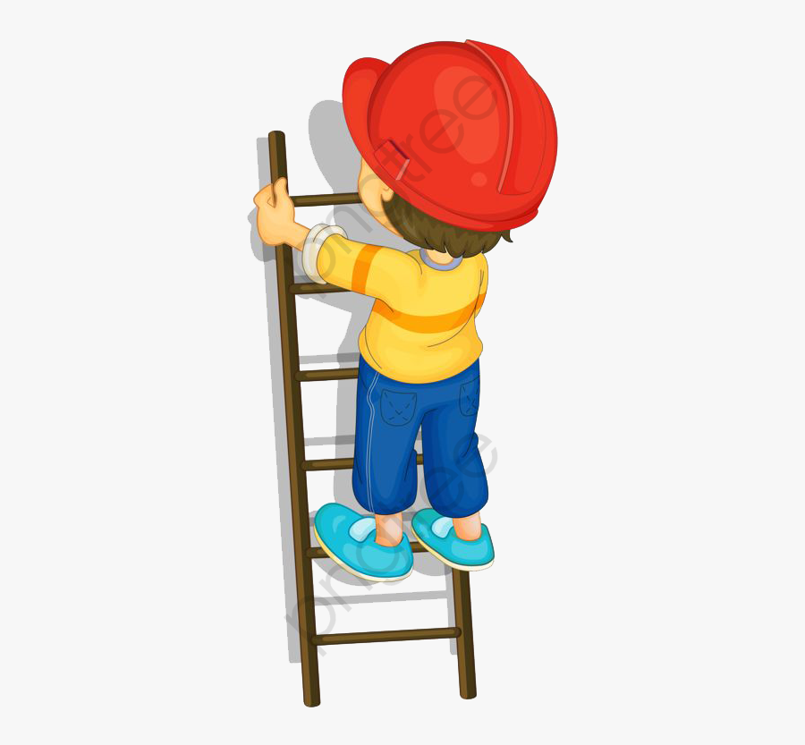 Boy Climbing A Ladder - Boy Climbing Ladder Clipart, Transparent Clipart