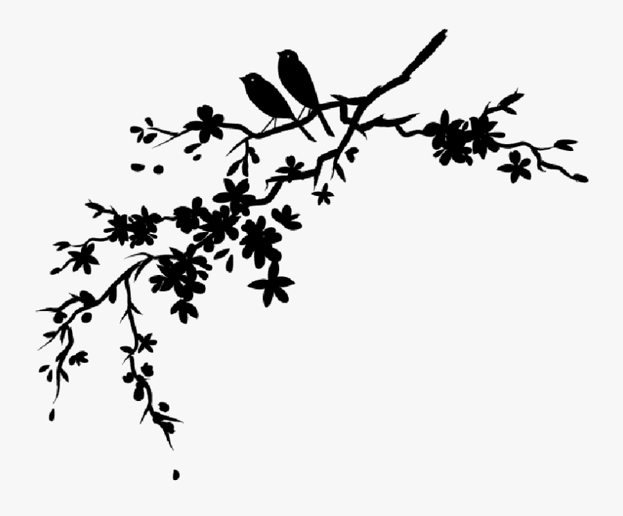 Clip Art Cherry Blossom Vector Graphics Drawing - Bird Sitting On Branch Drawing, Transparent Clipart