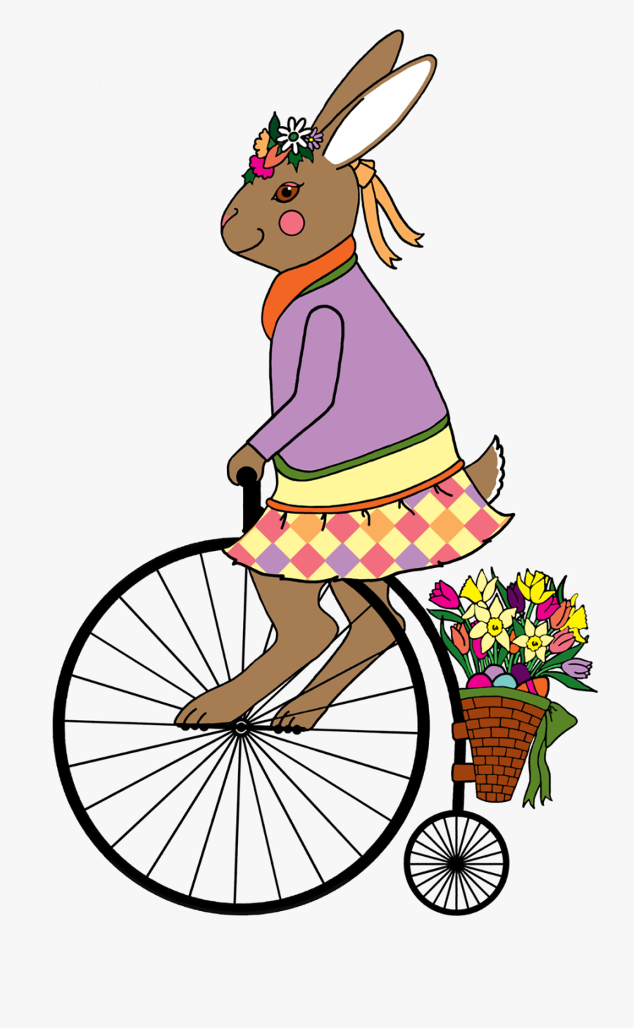 Easter Bunny Riding A Bike Final Color - Bike Wheel Clip Art, Transparent Clipart