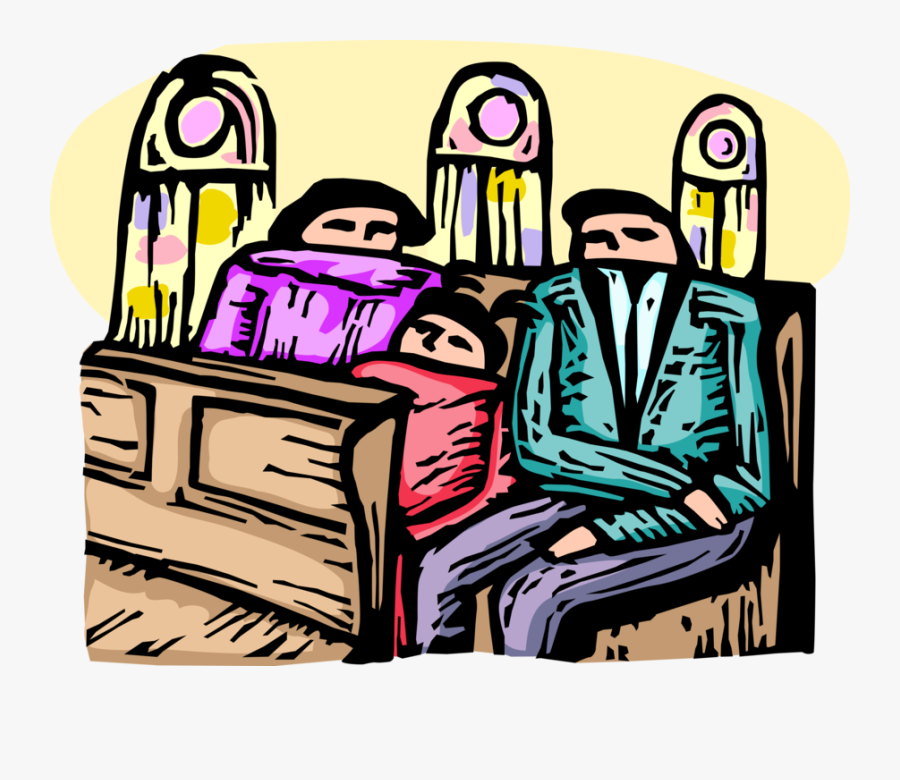 Vector Illustration Of Family Parishioners Sit In Church, Transparent Clipart