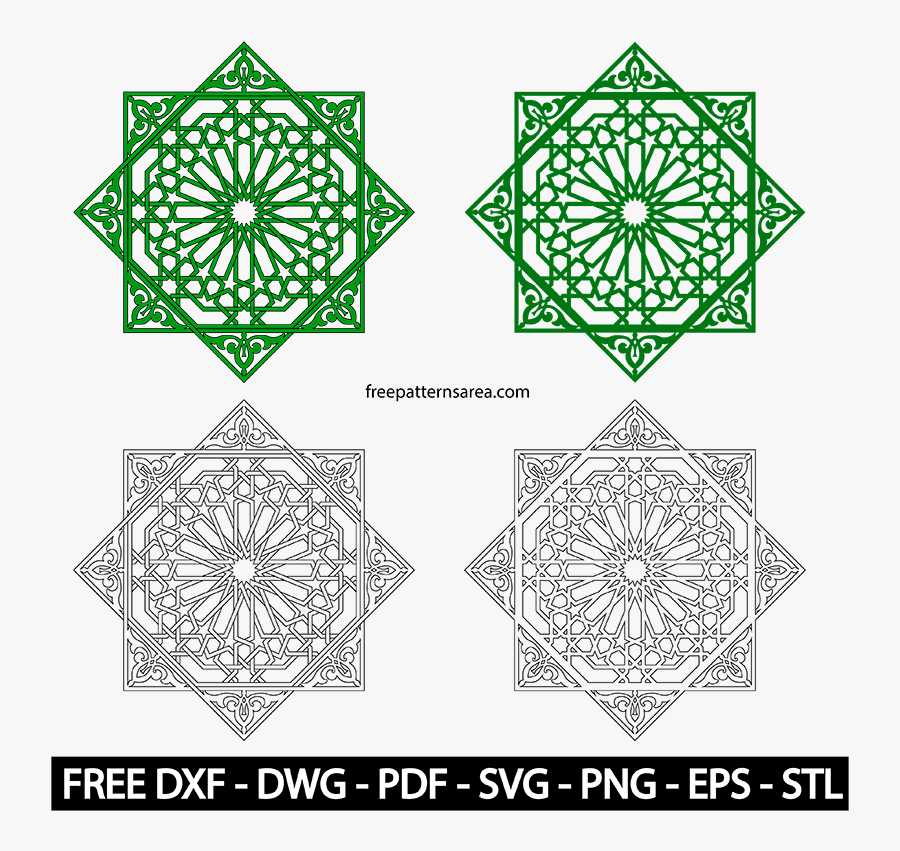 Geometric Islamic Ornament Art - Islamic Pattern Vector Green, Transparent Clipart